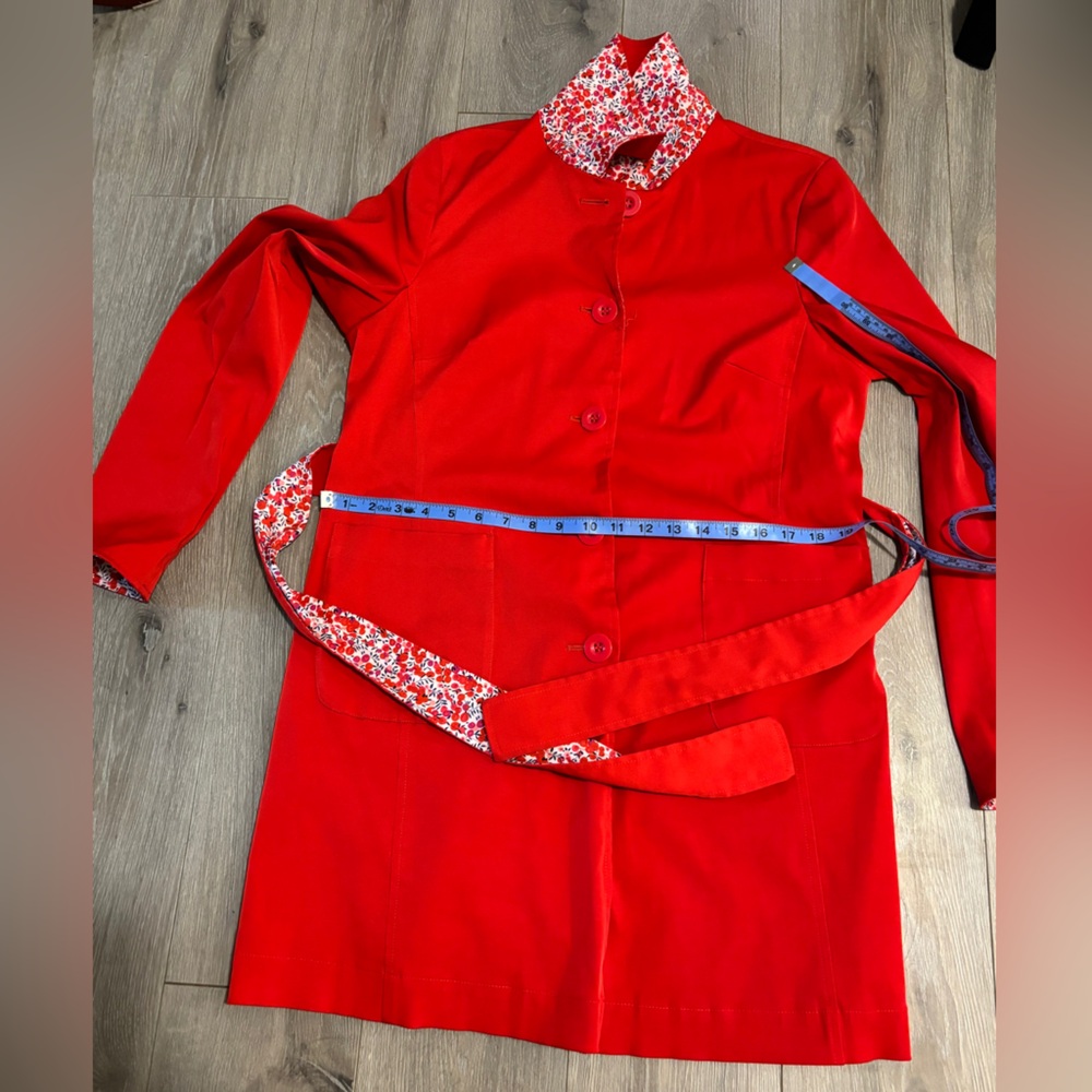 liberty Art Fabric Red Trench Coat with Floral Trim. Size M - Picture 8 of 10